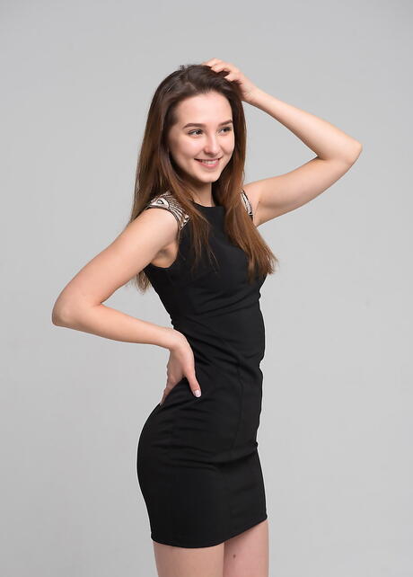 Svelte brunette teen Milana in sexy underwear exhibiting small tits and spreading her legs 