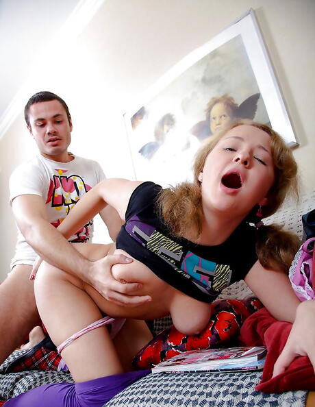 Slim canadian youthful Rose in nice skirt suck rod and fuck in her bald pussy 